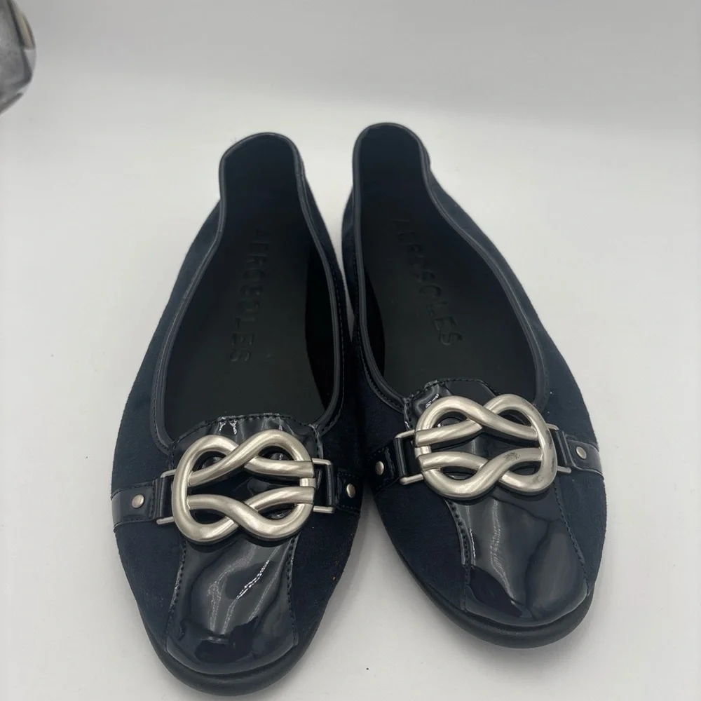 AEROSOLES Dark Blue Flats with Metallic‎ Accent